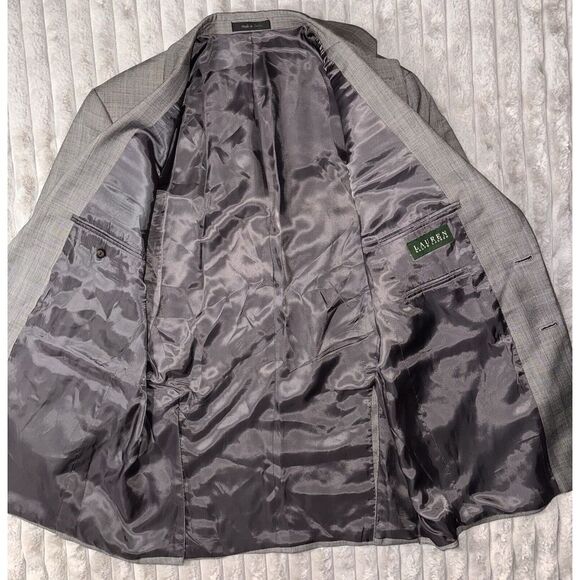 Lauren Ralph Lauren Blazer Men 41R Gray Plaid 2 Button Sport Coat Silk 100% Wool - Picture 6 of 8